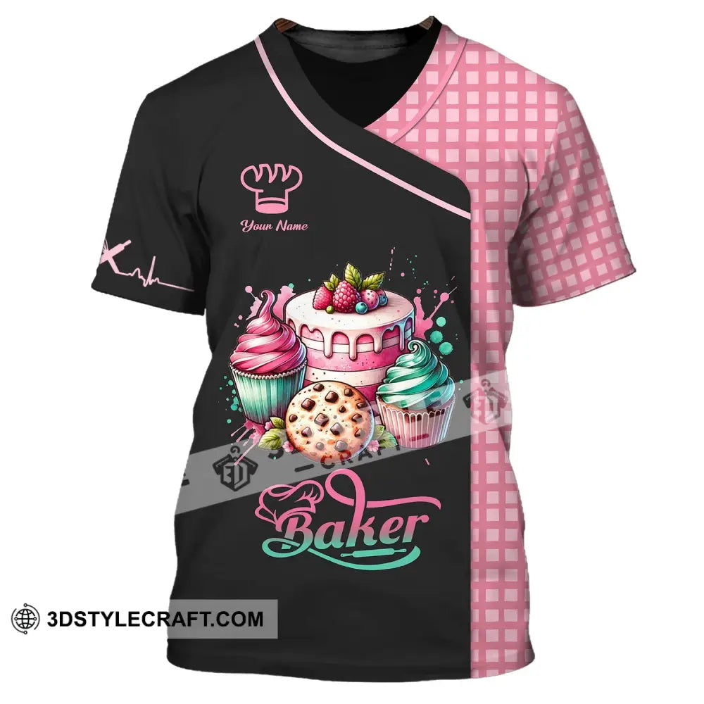 Unisex Shirt - Custom Name 3D Sweet Cake For Baker T-Shirt / S T-Shirt