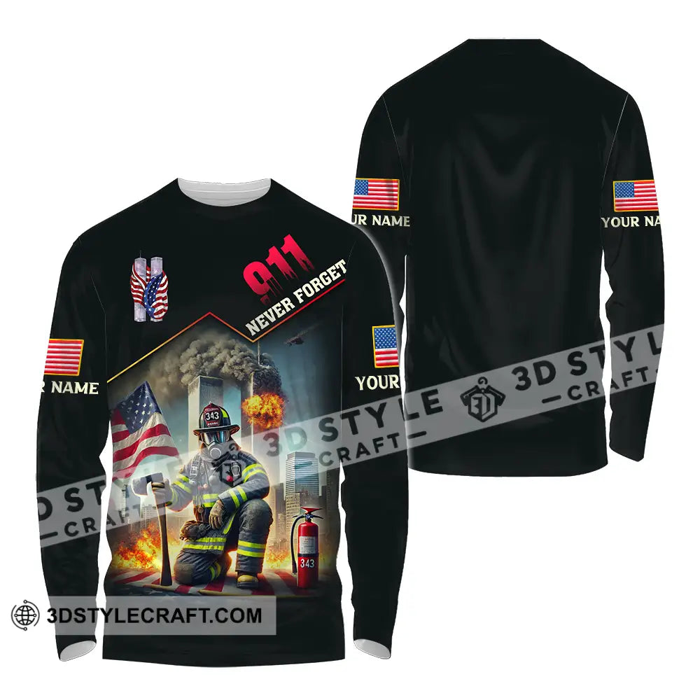 Unisex Shirt - Custom Name 911 Never Forget Long Sleeve / S T-Shirt