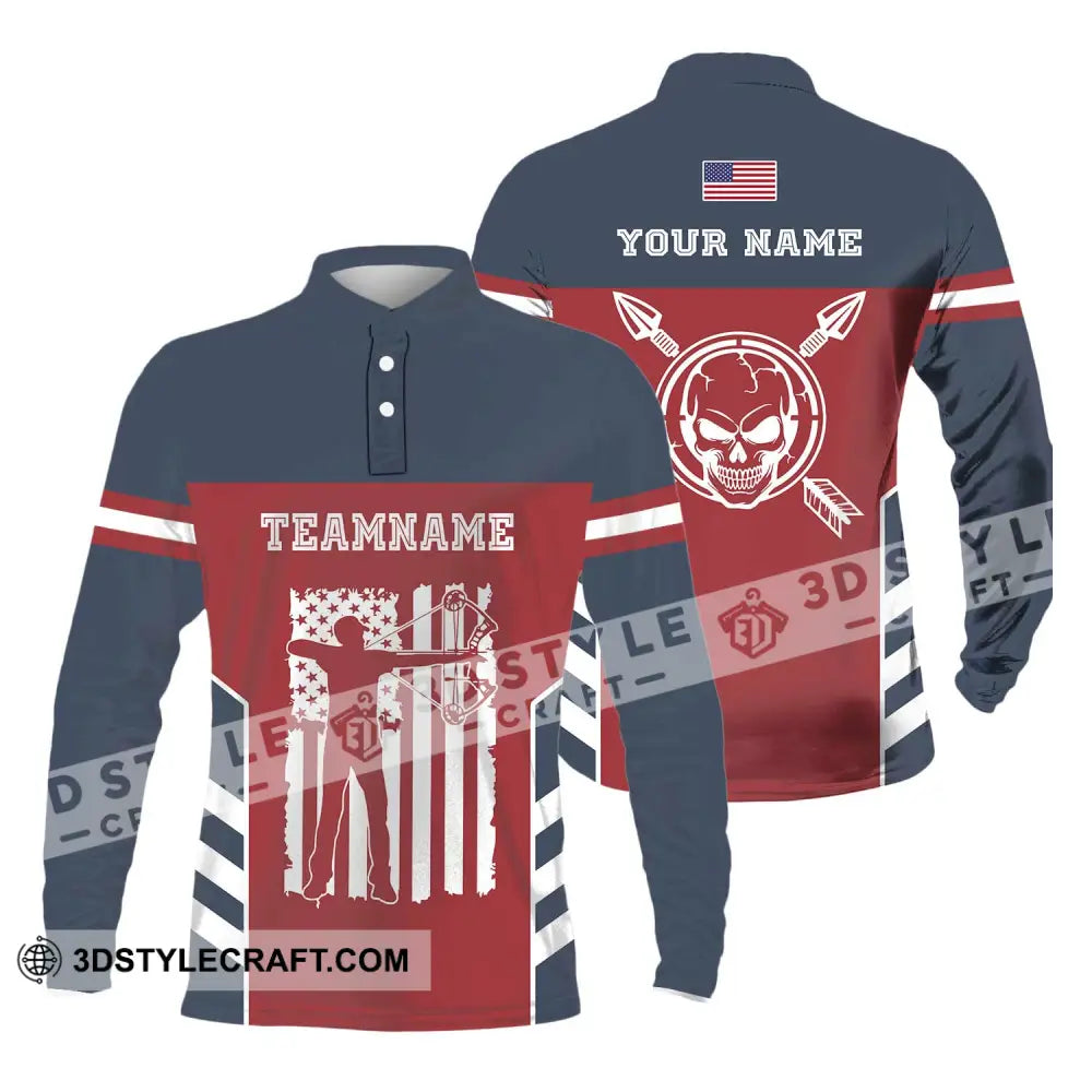 Unisex Shirt - Custom Name America Archery Long Sleeve Polo / S T-Shirt