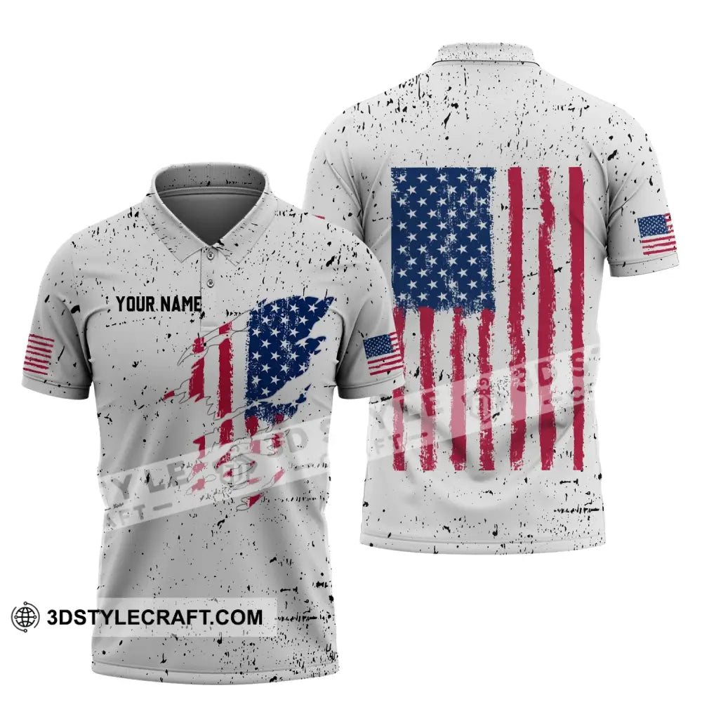 Unisex Shirt - Custom Name America Flag Light Polo / S T-Shirt