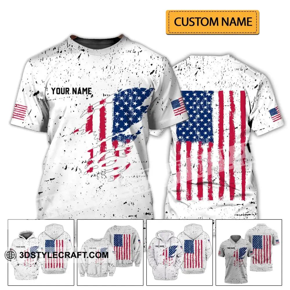 Unisex Shirt - Custom Name America Flag Light T-Shirt