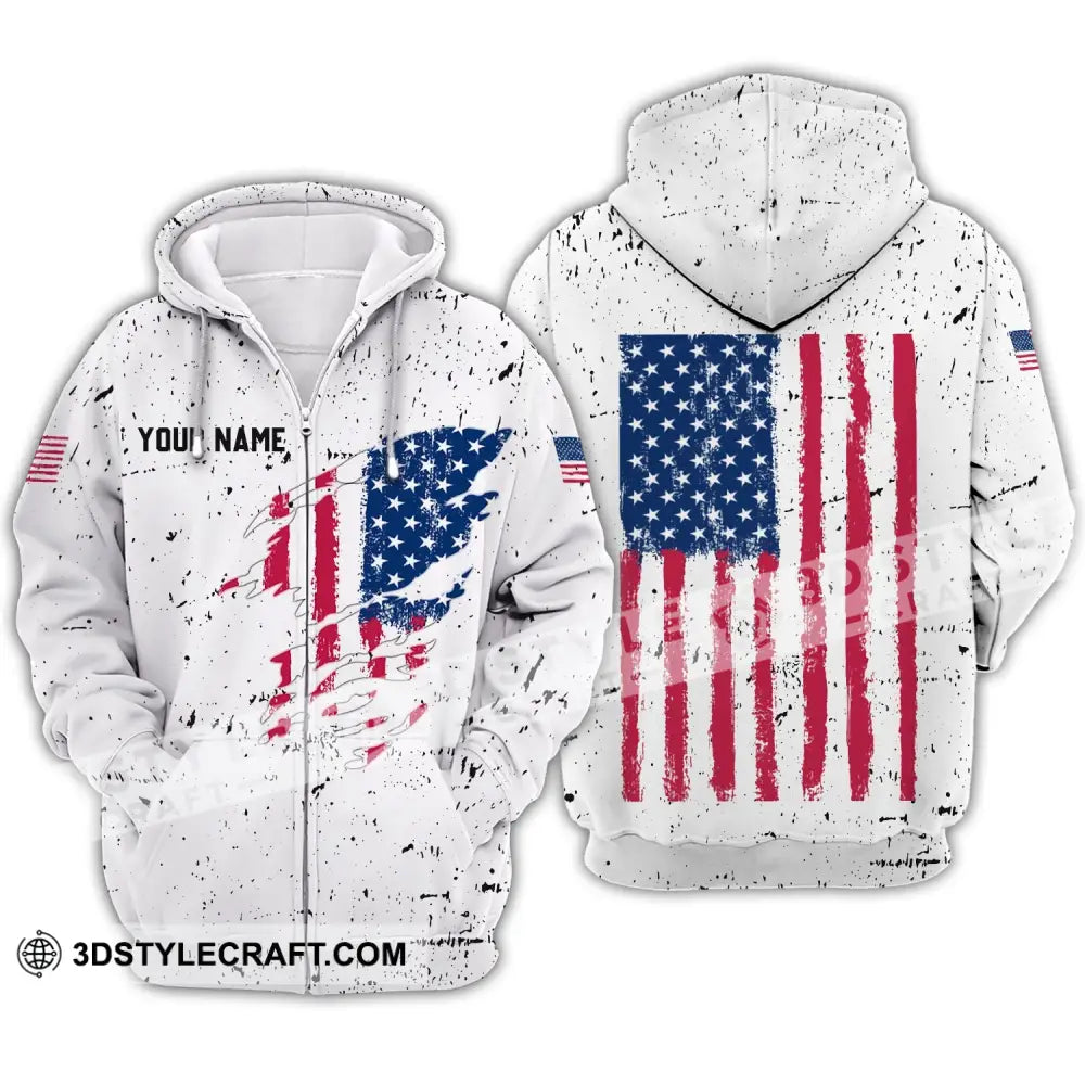 Unisex Shirt - Custom Name America Flag Light Zipper Hoodie / S T-Shirt