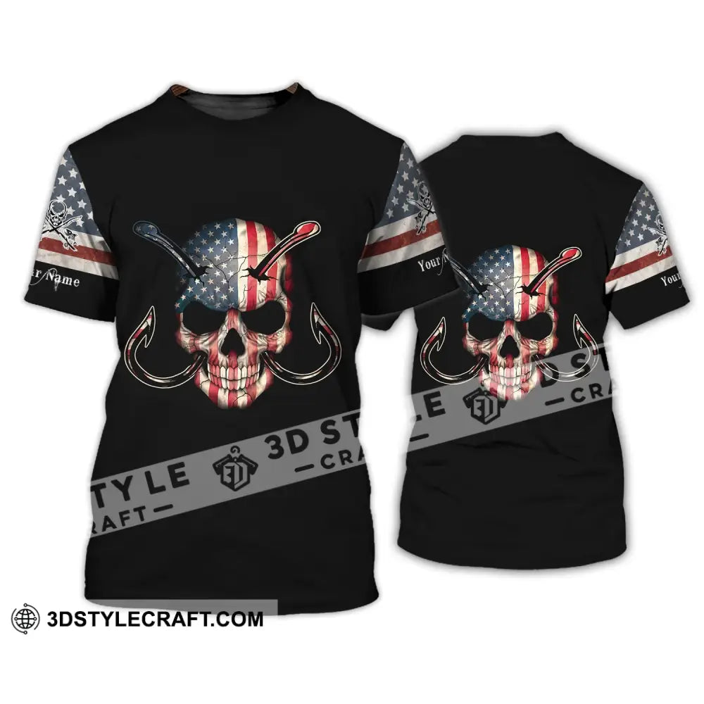 Unisex Shirt - Custom Name America Skull Fishing T-Shirt / S T-Shirt