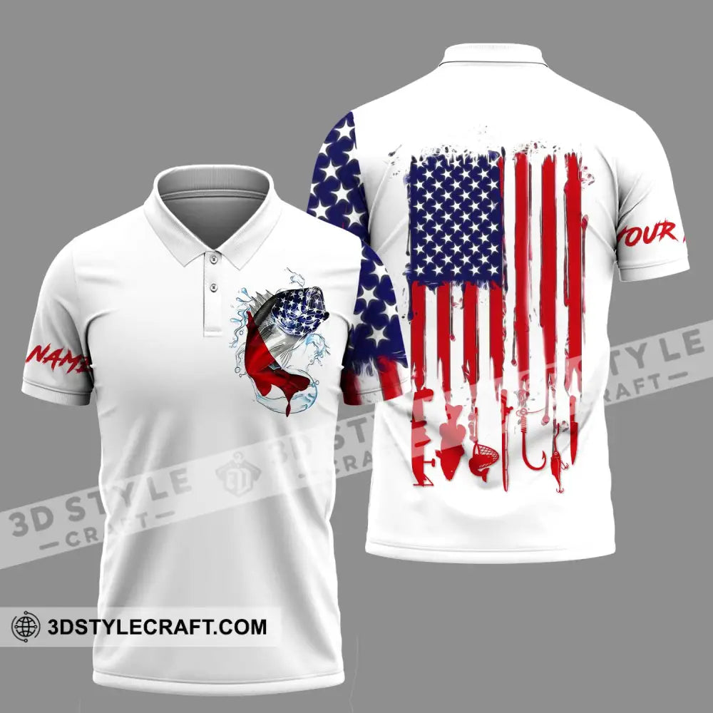 Unisex Shirt - Custom Name American Fishing Sport Flag Polo / S T-Shirt