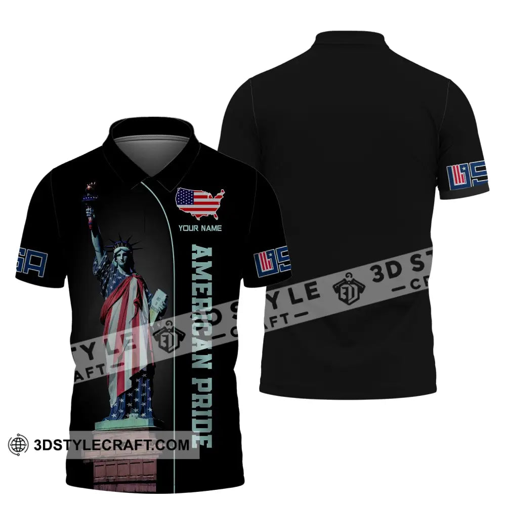 Unisex Shirt Custom Name American Pride Independence Day Statue Of Liberty T-Shirt Polo / S