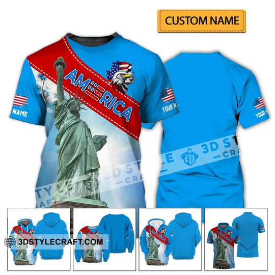 Unisex Shirt - Custom Name Shirt - American Statue Of Liberty Sky Color style option 2