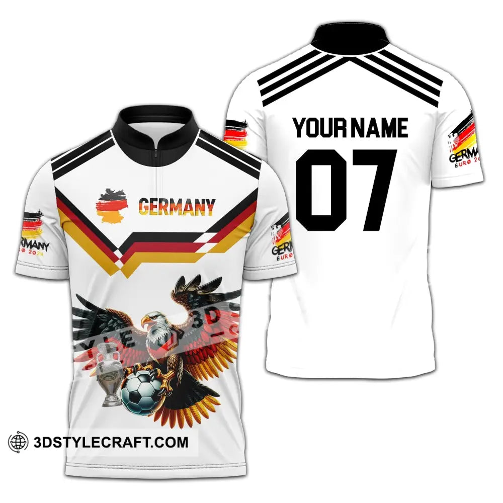 Unisex Shirt - Custom Name And Number 2024 Euro Cup Germany Team Zipper Polo / S T-Shirt