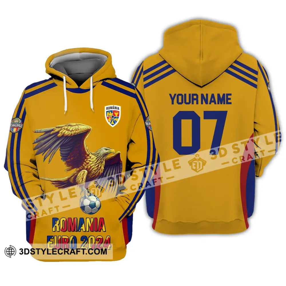 Unisex Shirt - Custom Name And Number 2024 Euro Cup Romania Team Hoodie / S T-Shirt