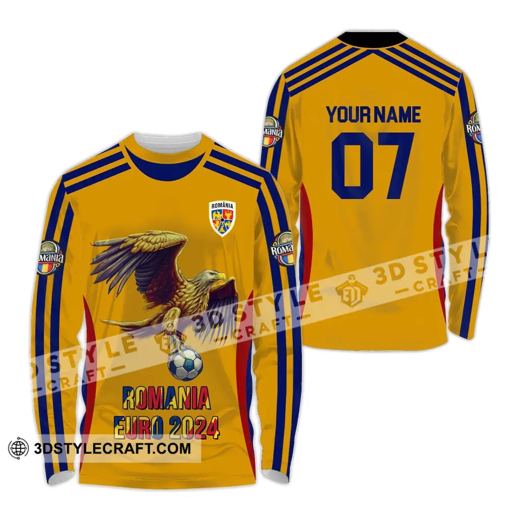 Unisex Shirt - Custom Name And Number 2024 Euro Cup Romania Team Long Sleeve / S T-Shirt