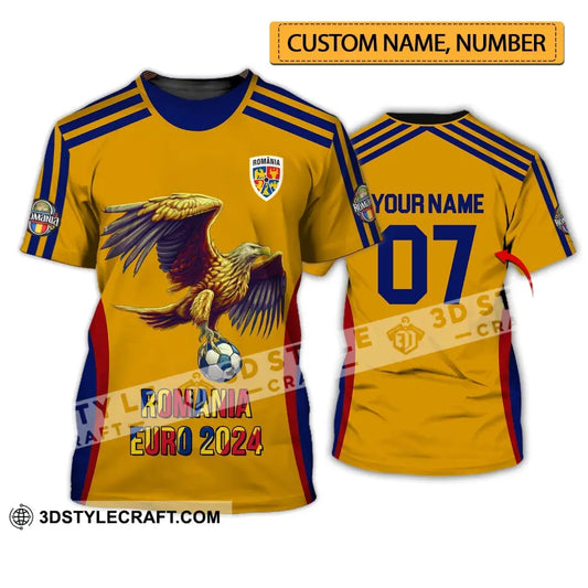 Unisex Shirt - Custom Name And Number 2024 Euro Cup Romania Team T-Shirt