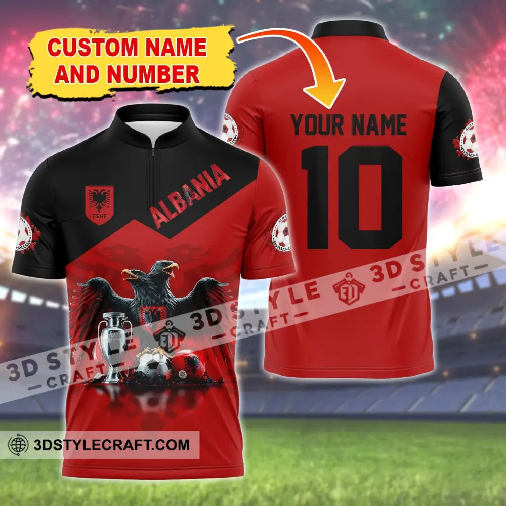 Unisex Shirt Custom Name And Number Albania Football Polo Euro 2024 Hoodie Long Sleeve T-Shirt