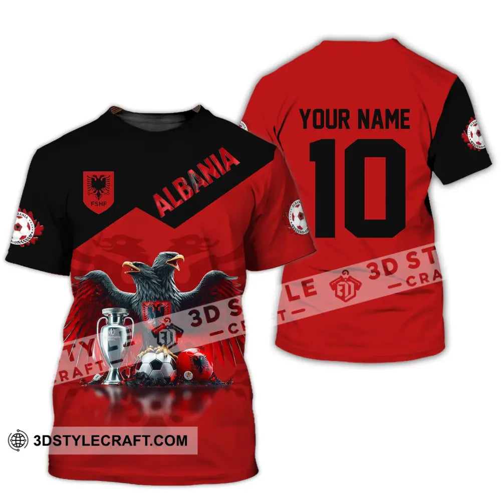 Unisex Shirt Custom Name And Number Albania Football Polo Euro 2024 Hoodie Long Sleeve T-Shirt / S