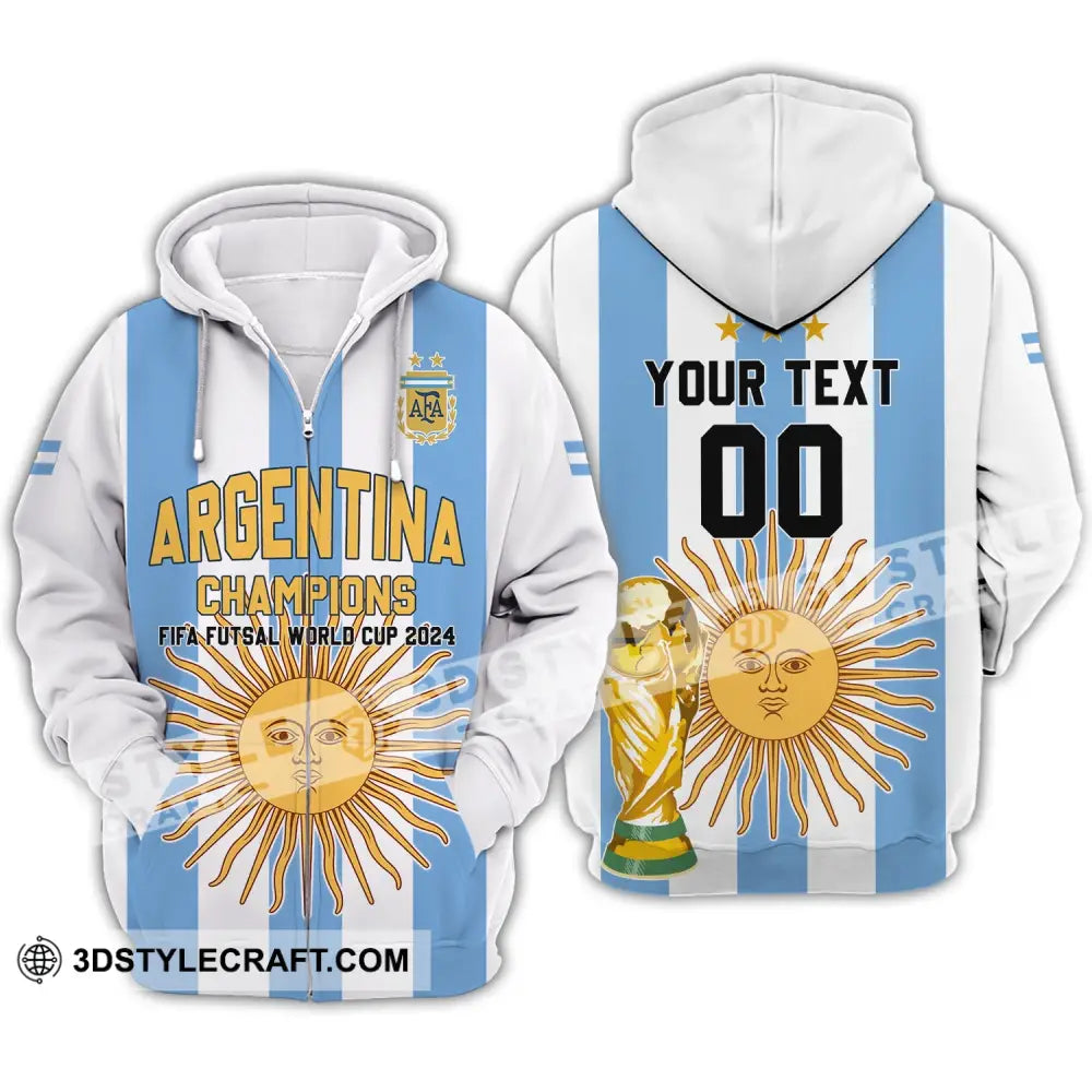 Unisex Shirt - Custom Name And Number Argentina Football Fifa World Cup Champions Zipper Hoodie / S