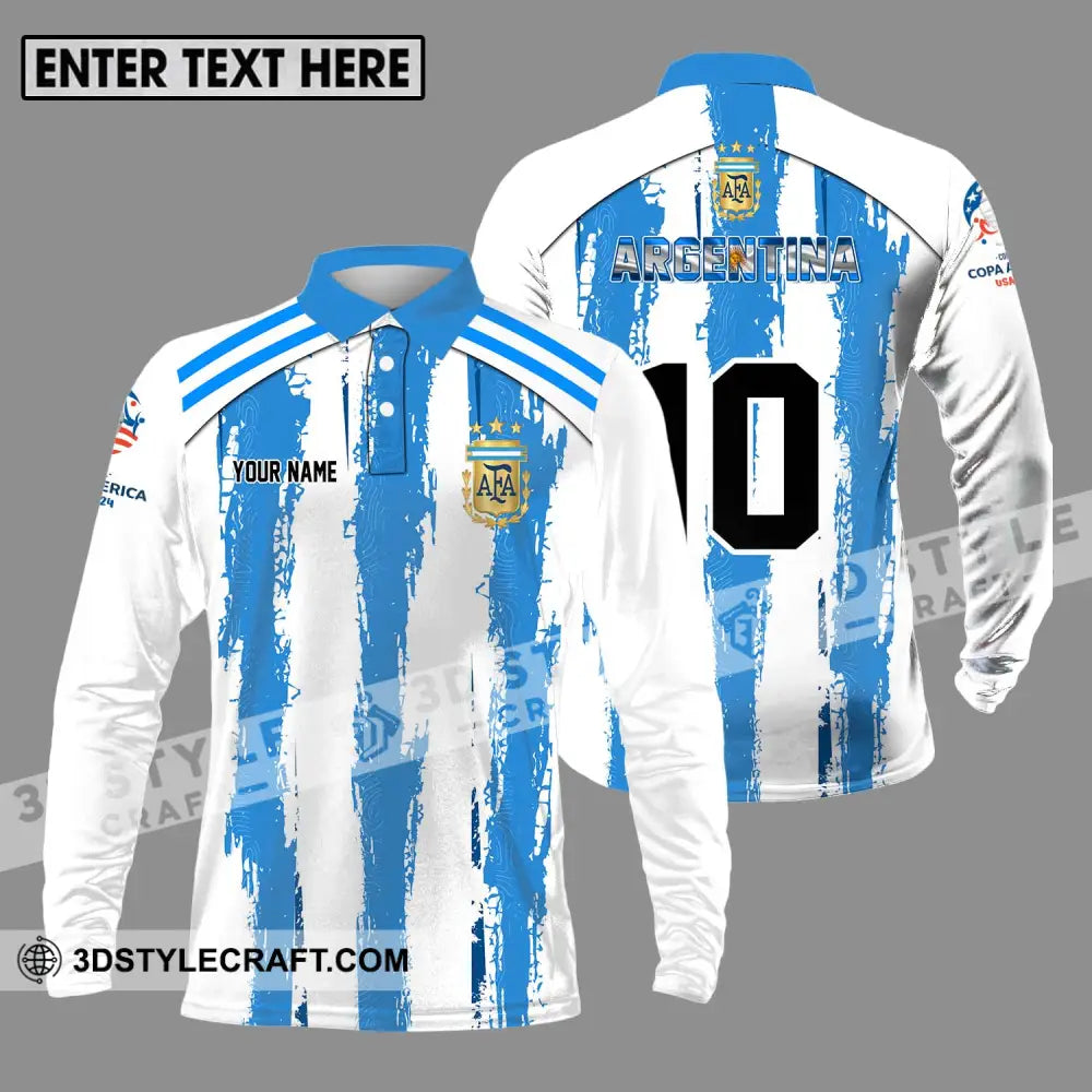 Unisex Shirt - Custom Name And Number Argentina Lover Long Sleeve Polo / S T-Shirt