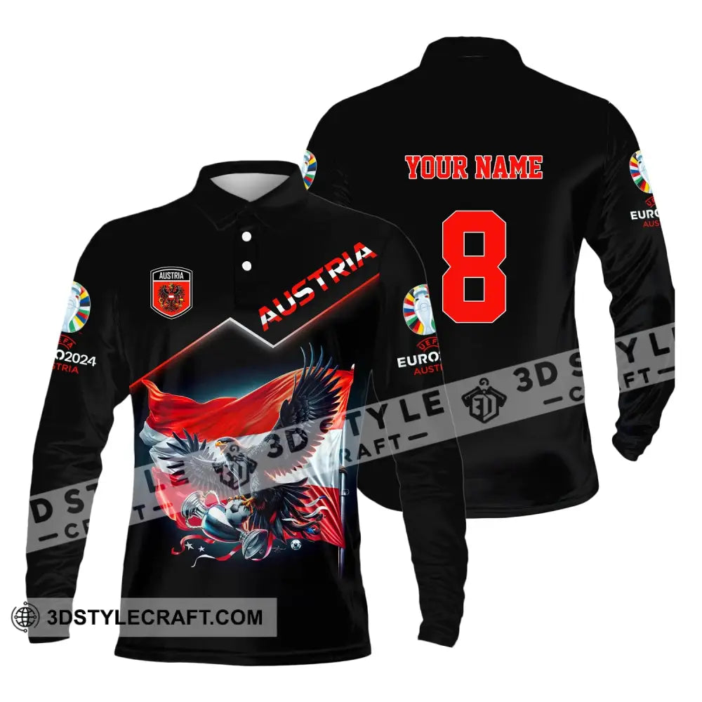 Unisex Shirt Custom Name And Number Austria Football Euro 2024 Polo Long Sleeve / S T-Shirt