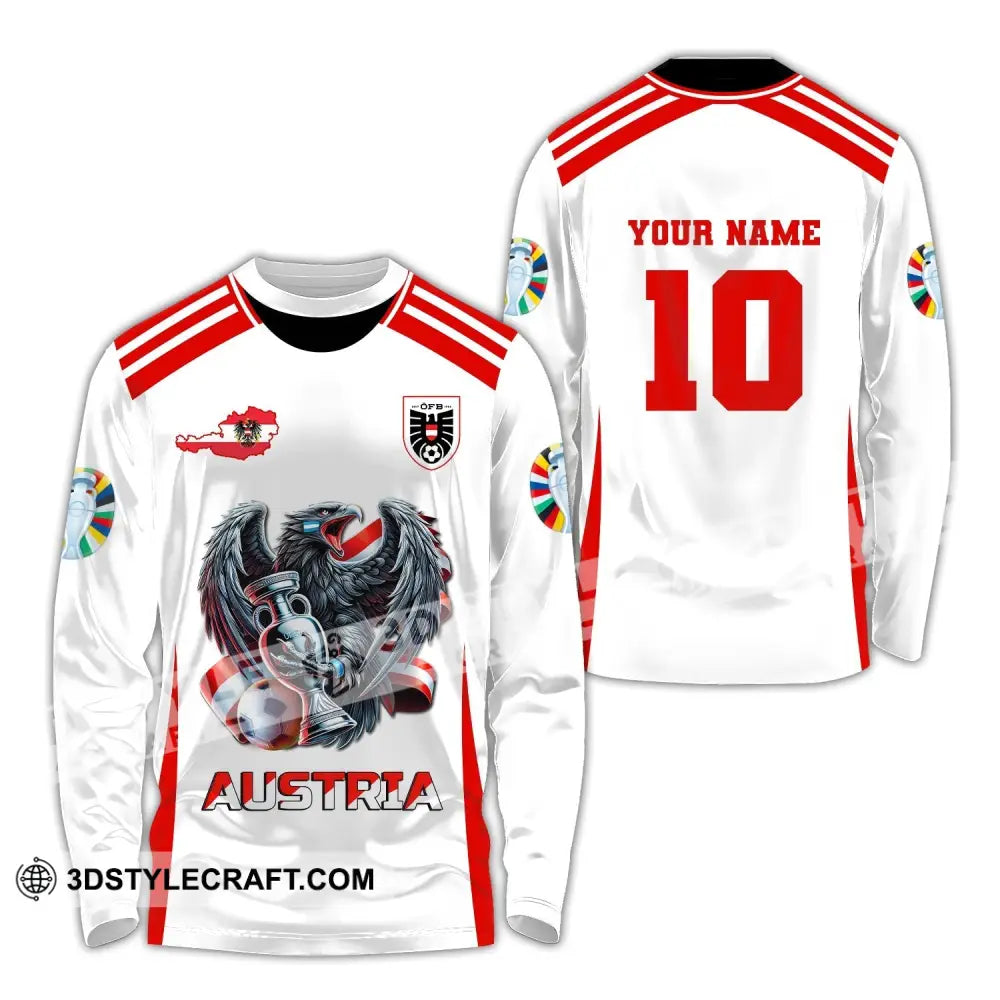 Unisex Shirt Custom Name and Number Austria Football Shirt Euro 2024 Austria Football Polo Long Sleeve Shirt Long