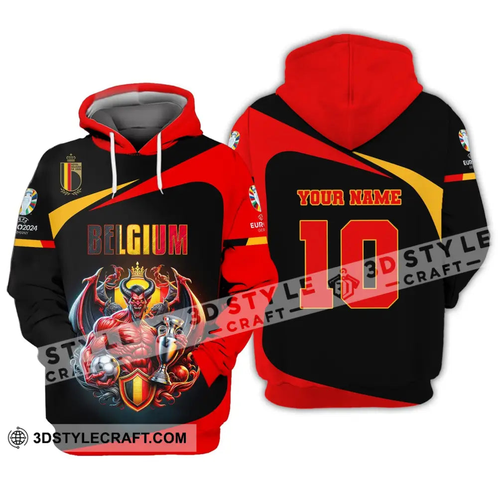 Unisex Shirt Custom Name And Number Belgium Football 2024 Polo Long Sleeve Hoodie / S T-Shirt