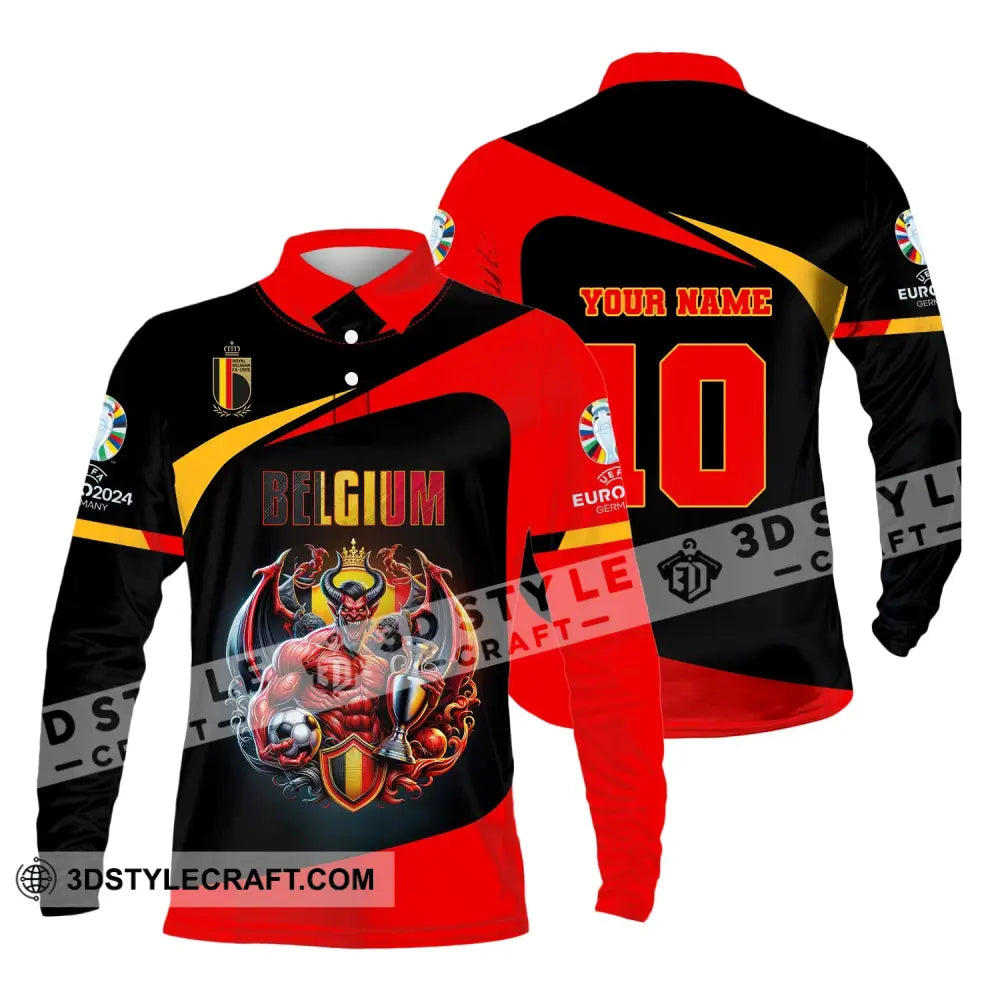 Unisex Shirt Custom Name And Number Belgium Football 2024 Polo Long Sleeve / S T-Shirt