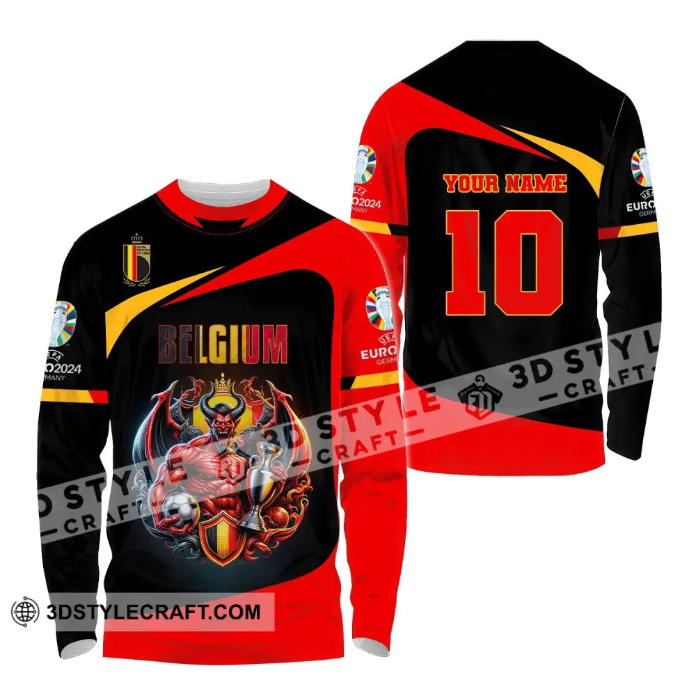 Unisex Shirt Custom Name And Number Belgium Football 2024 Polo Long Sleeve / S T-Shirt