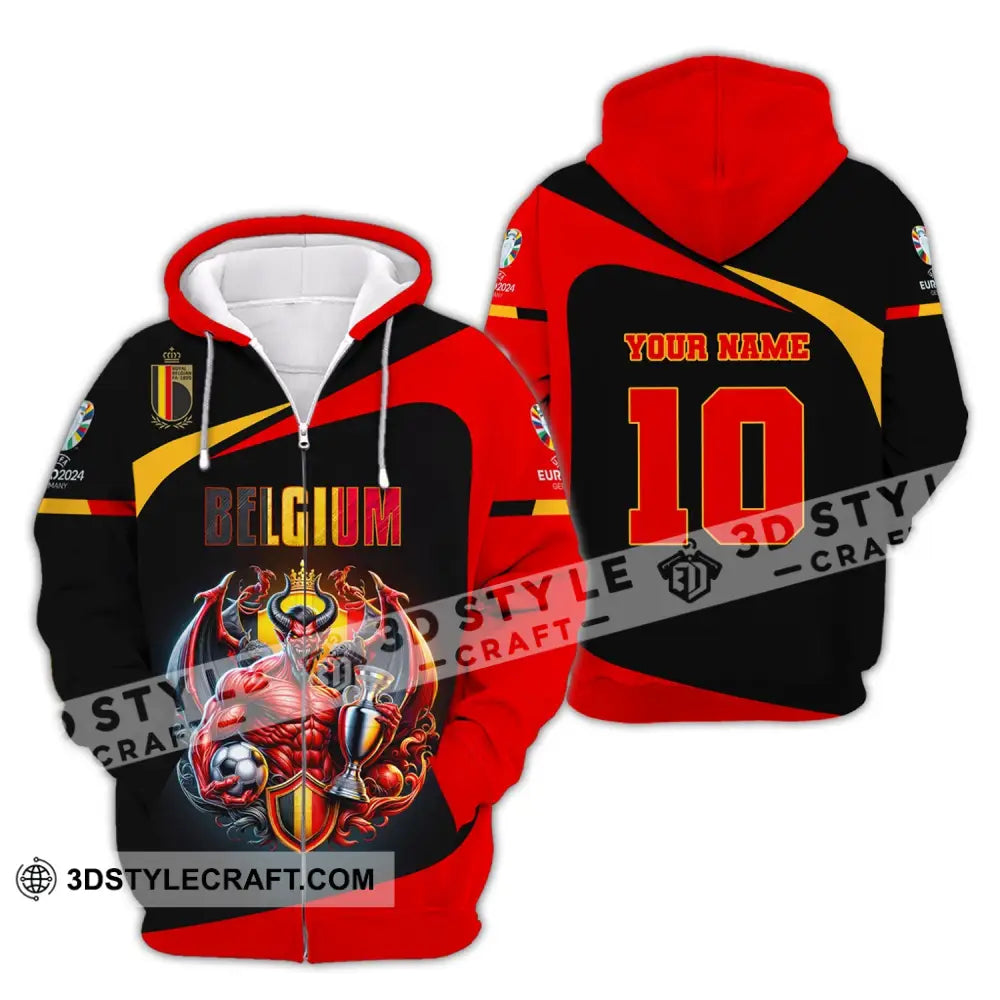 Unisex Shirt Custom Name And Number Belgium Football 2024 Polo Long Sleeve Zipper Hoodie / S T-Shirt