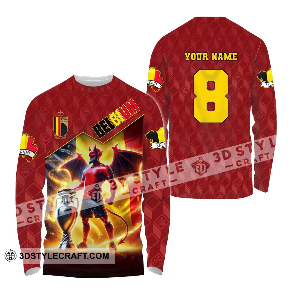 Unisex Shirt Custom Name And Number Belgium Football T-Shirt Euro 2024 Polo Long Sleeve / S