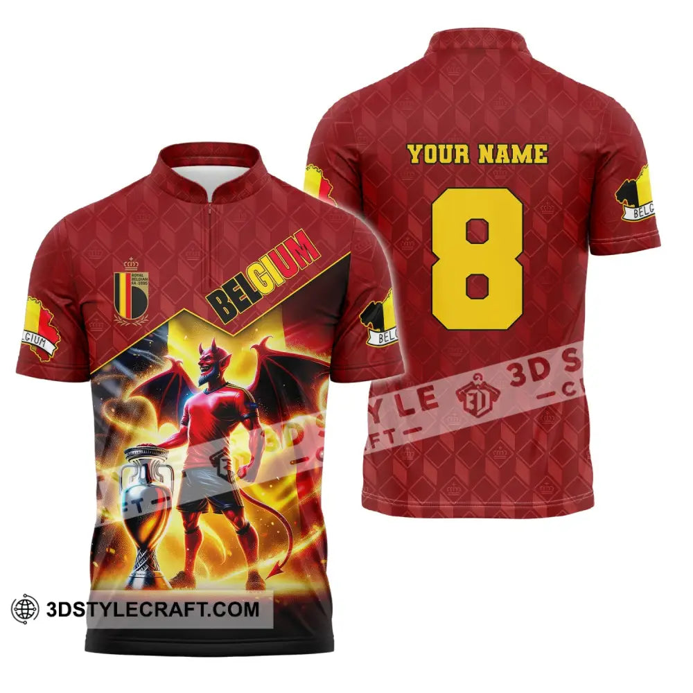 Unisex Shirt Custom Name And Number Belgium Football T-Shirt Euro 2024 Polo Long Sleeve Zipper / S