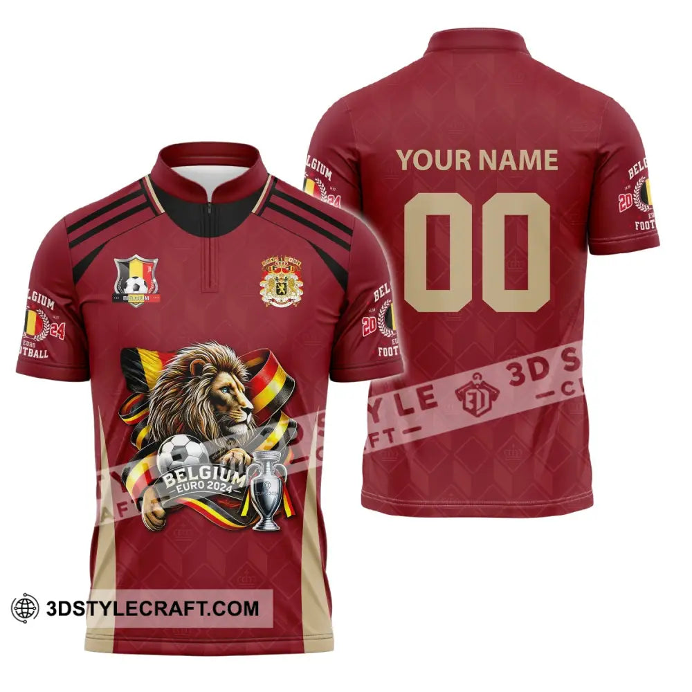 Unisex Shirt Custom Name And Number Belgium Football T-Shirt Euro 2024 Polo Long Sleeve Zipper / S