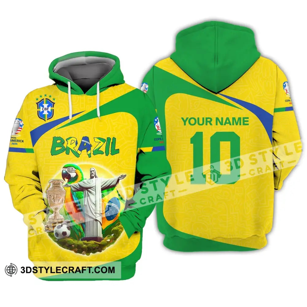 Unisex Shirt Custom Name And Number Brazil Football T-Shirt Copa 2024 Polo Long Sleeve Hoodie / S