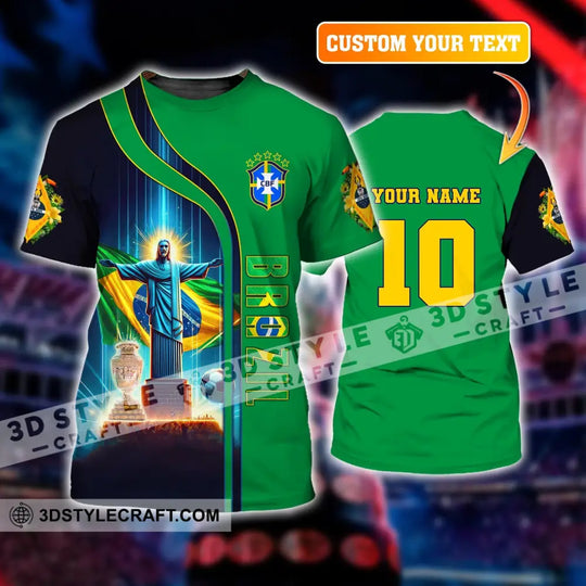 Unisex Shirt, Custom Name and Number Brazil Football T-Shirt, Euro 2024 Brazil Football Polo Long Sleeve Shirt style option 1