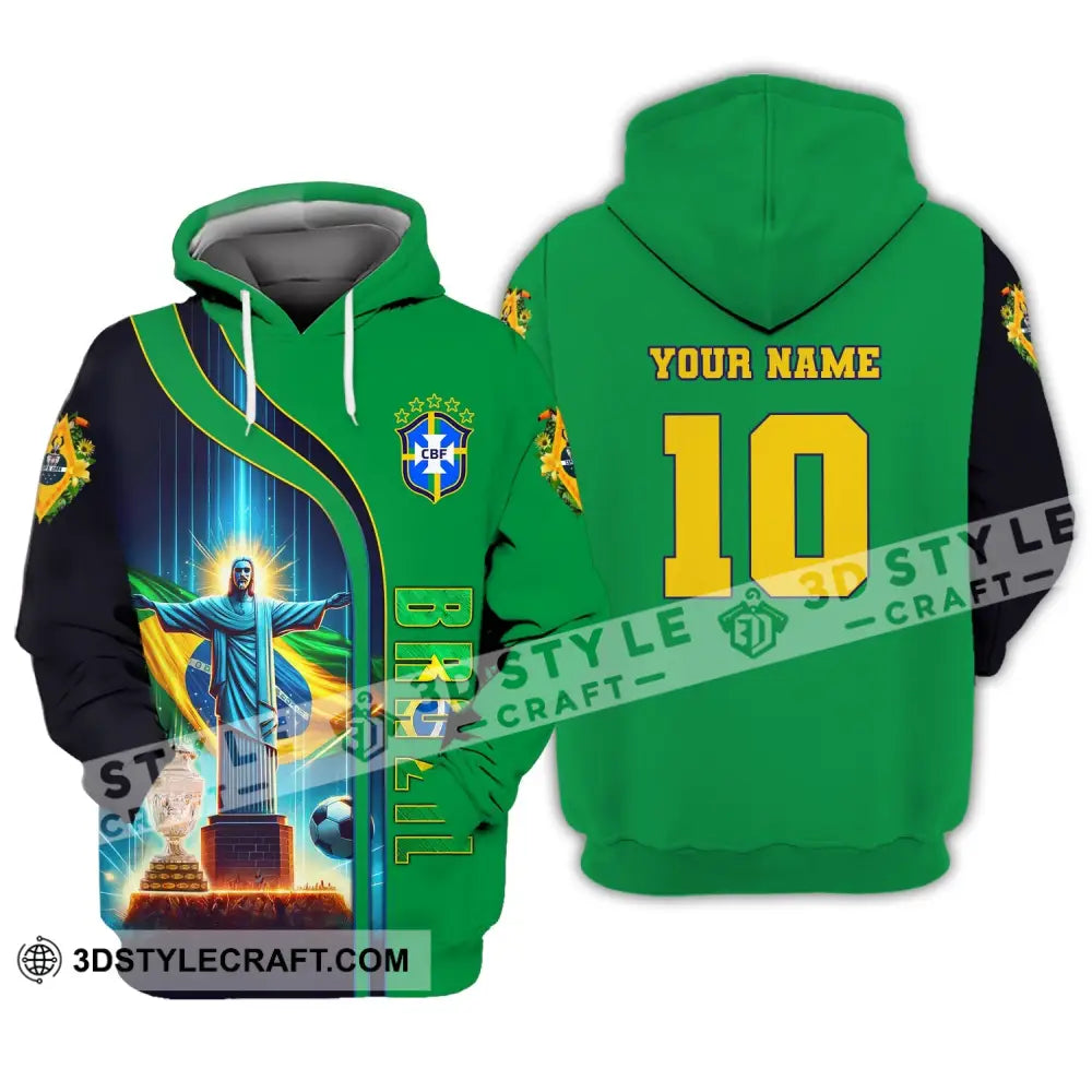 Unisex Shirt Custom Name And Number Brazil Football T-Shirt Euro 2024 Polo Long Sleeve Hoodie / S