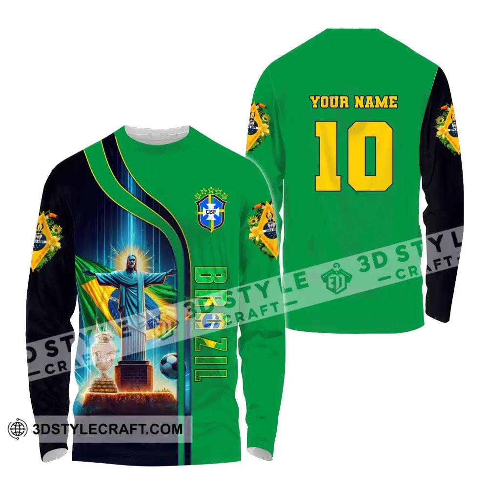 Unisex Shirt Custom Name And Number Brazil Football T-Shirt Euro 2024 Polo Long Sleeve / S