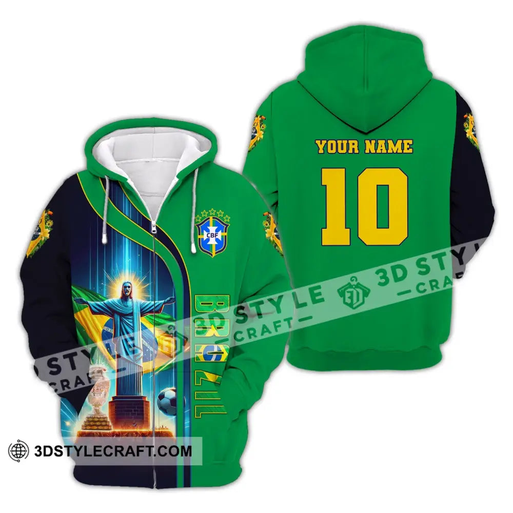 Unisex Shirt Custom Name And Number Brazil Football T-Shirt Euro 2024 Polo Long Sleeve Zipper