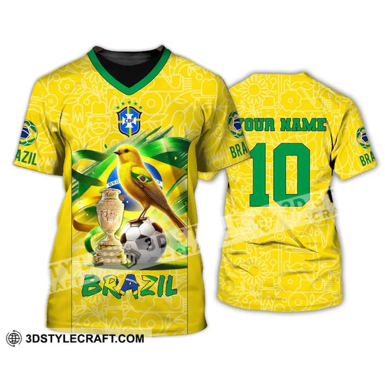 Unisex Shirt, Custom Name and Number Brazil Football T-Shirt, Brazil Football Polo Long Sleeve Shirt style option 2
