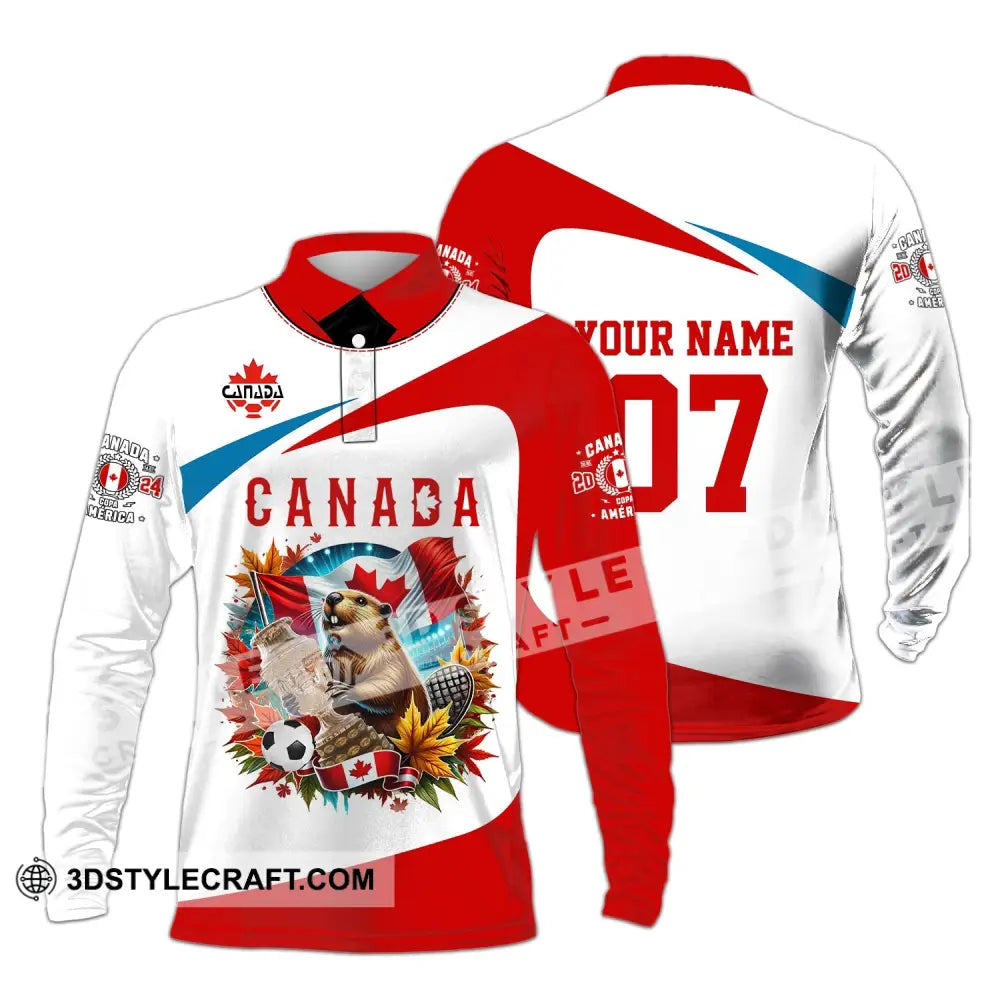 Unisex Shirt - Custom Name And Number Canada Team Copa 2024 Long Sleeve Polo / S T-Shirt