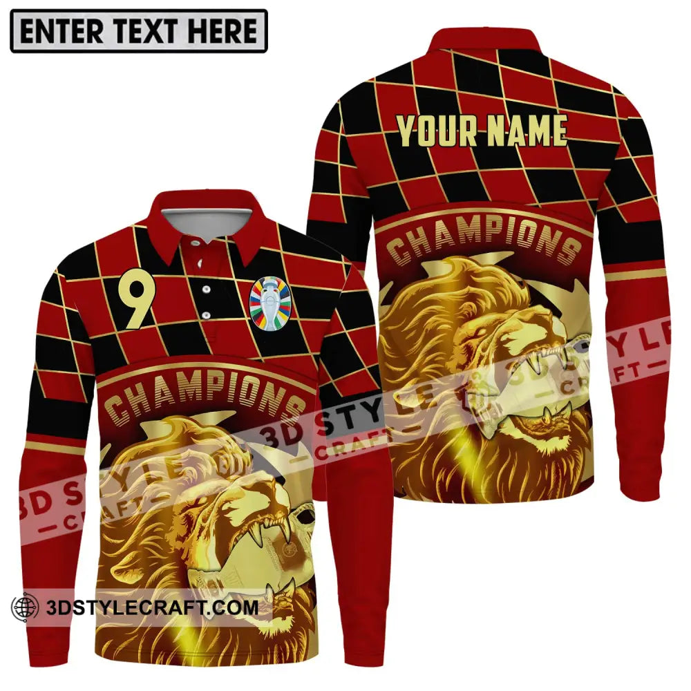 Unisex Shirt - Custom Name And Number Champions Gold Lion Long Sleeve Polo / S T-Shirt