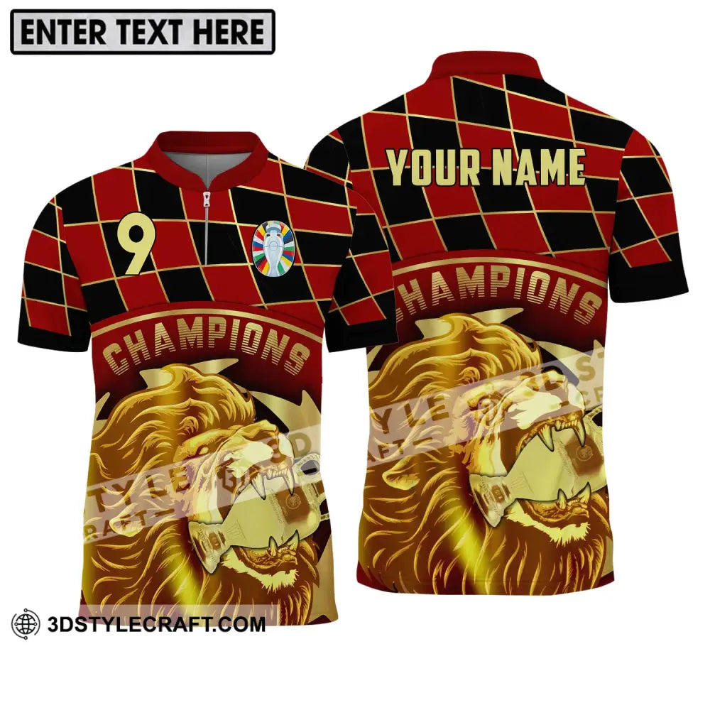 Unisex Shirt - Custom Name And Number Champions Gold Lion Zipper Polo / S T-Shirt