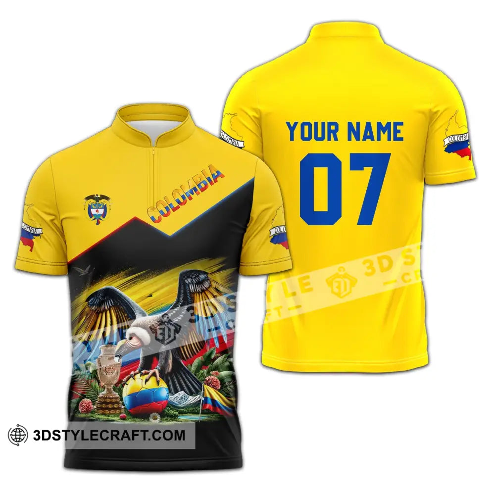 Unisex Shirt - Custom Name And Number Colombia National Team Cup Zipper Polo / S T-Shirt