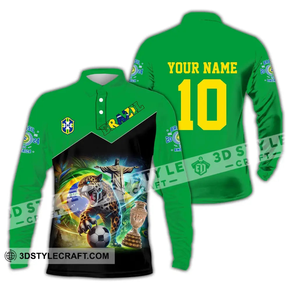 Unisex Shirt - Custom Name And Number Copa 2024 Sport Brazil Team Long Sleeve Polo / S T-Shirt