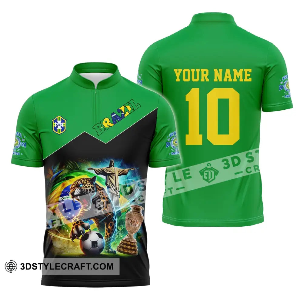 Unisex Shirt - Custom Name And Number Copa 2024 Sport Brazil Team Zipper Polo / S T-Shirt