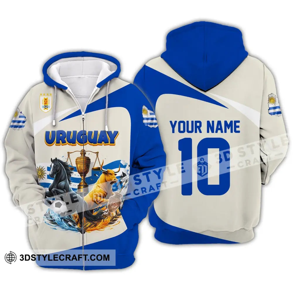 Unisex Shirt - Custom Name And Number Copa 2024 Sport Uruguay Flag Color Zipper Hoodie / S T-Shirt