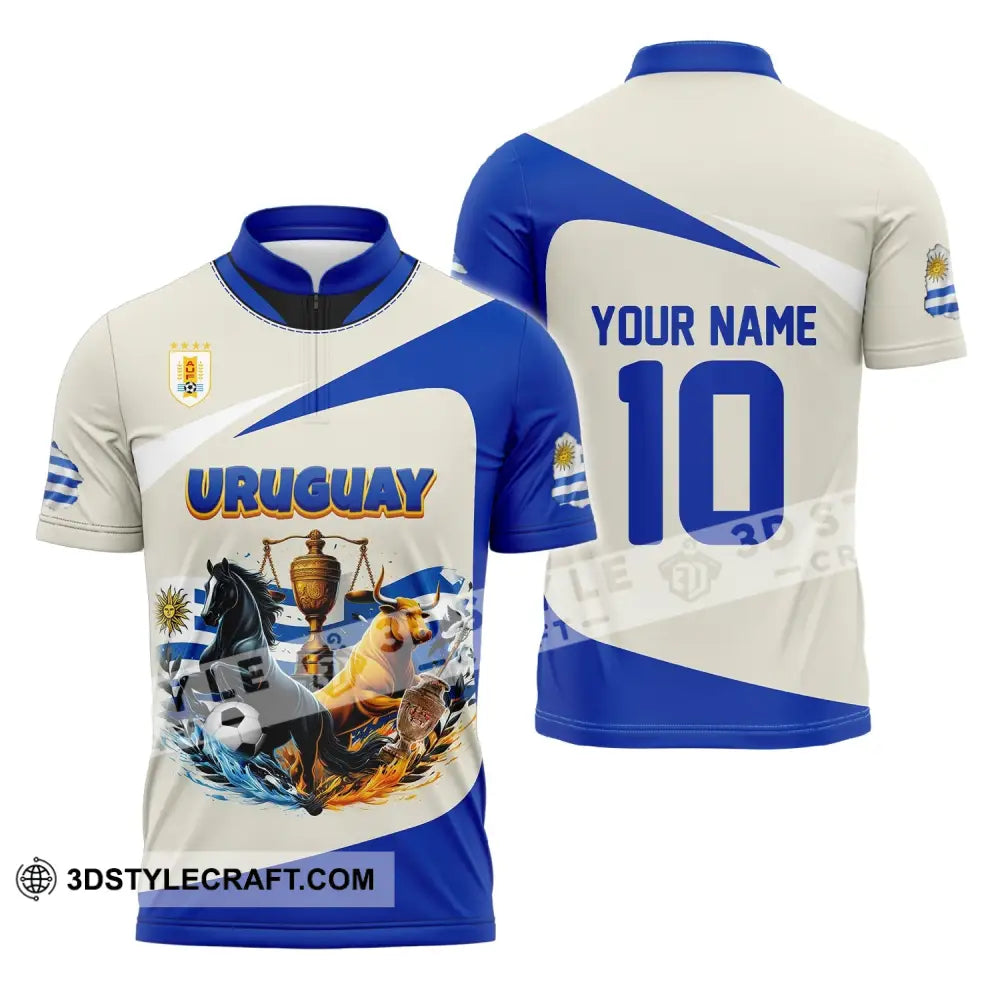 Unisex Shirt - Custom Name And Number Copa 2024 Sport Uruguay Flag Color Zipper Polo / S T-Shirt