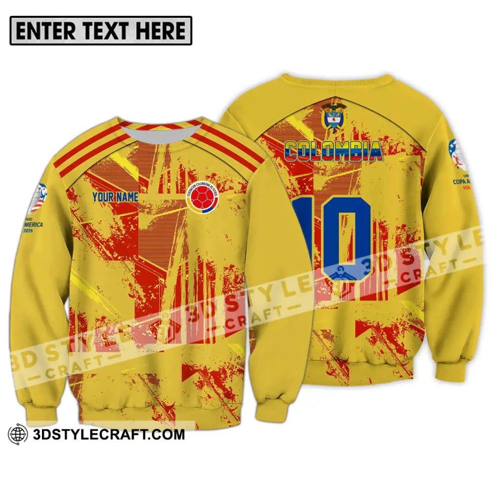 Unisex Shirt - Custom Name And Number Copa America Golden Colombia Long Sleeve / S T-Shirt