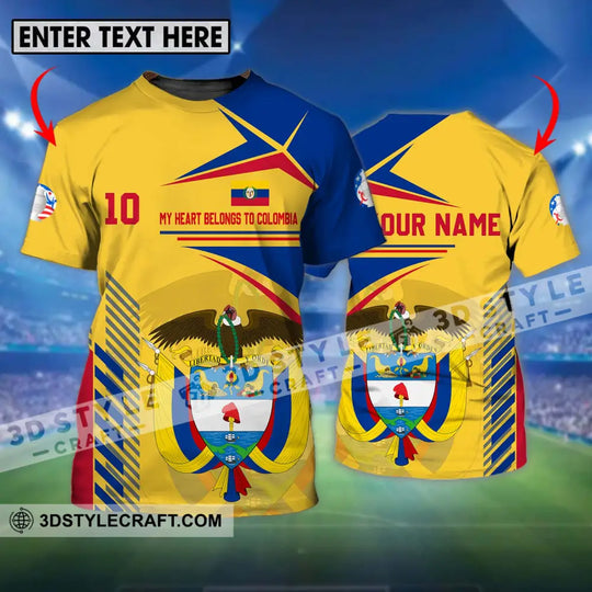 Unisex Shirt - Custom Name And Number Copa America Shirt, Golden My Heart Belongs To Colombia style option 1