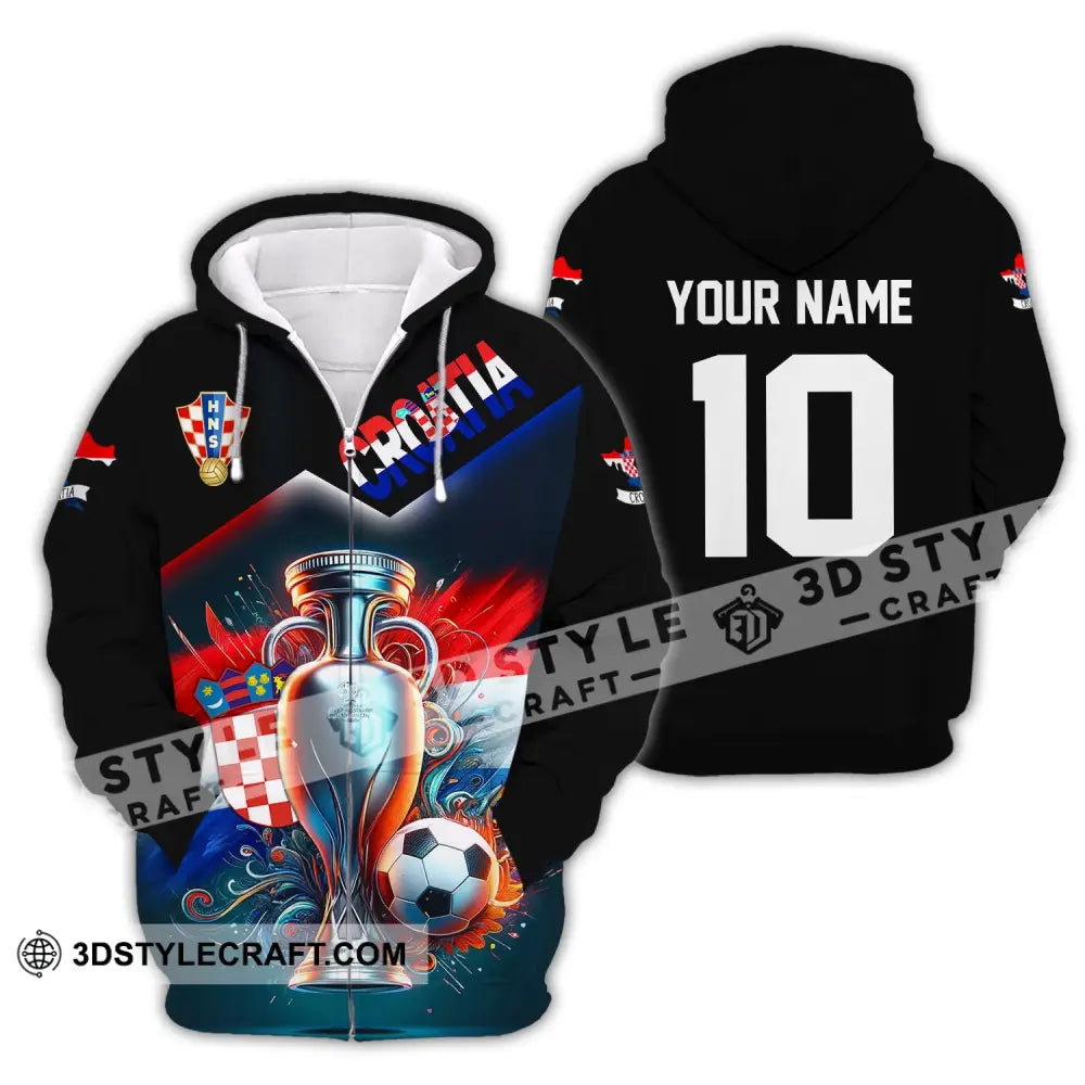 Unisex Shirt Custom Name And Number Croatia Football Polo Euro 2024 Hoodie Long Sleeve Zipper / S