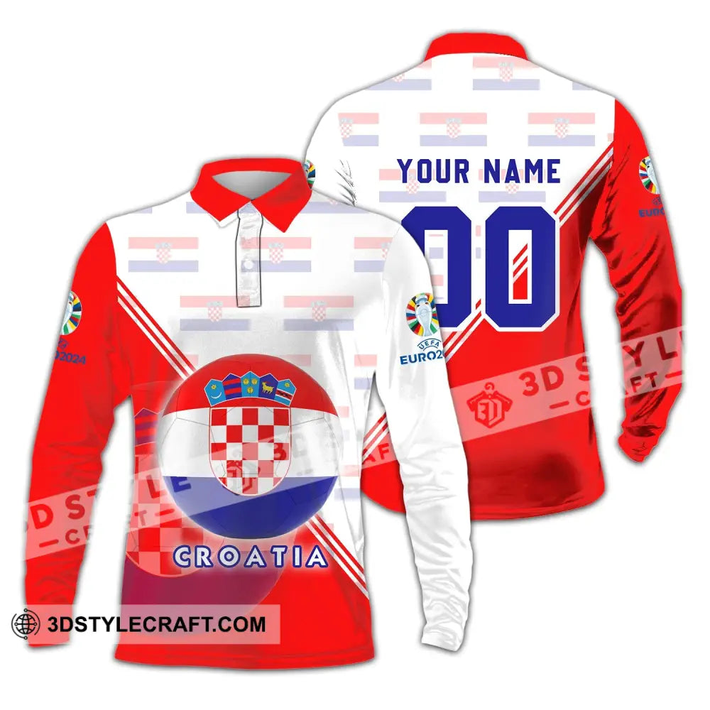 Unisex Shirt - Custom Name And Number Croatia National Team Euro 2024 Long Sleeve Polo / S T-Shirt