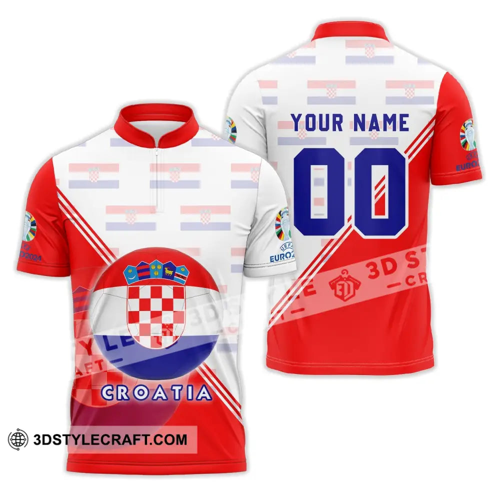 Unisex Shirt - Custom Name And Number Croatia National Team Euro 2024 Zipper Polo / S T-Shirt