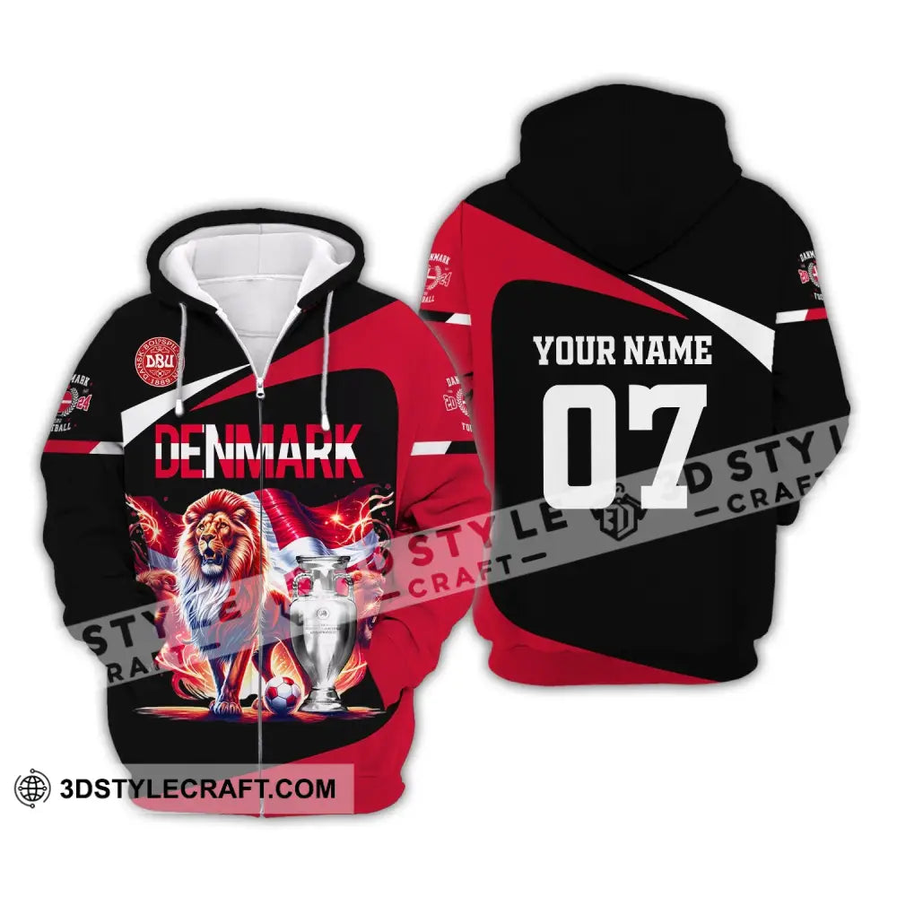 Unisex Shirt Custom Name And Number Denmark Football Euro 2024 Polo Long Sleeve Zipper Hoodie / S