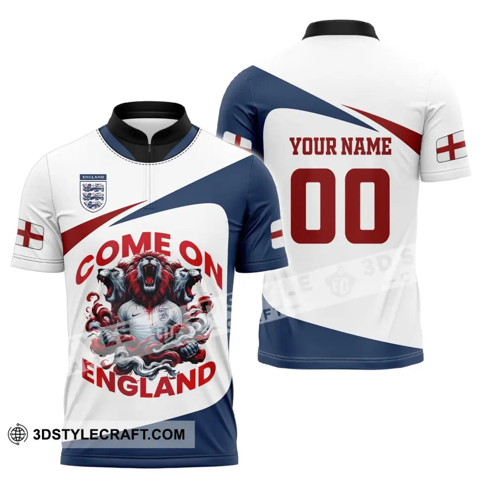 Unisex Shirt Custom Name And Number England Football Come On Polo Long Sleeve Zipper / S T-Shirt