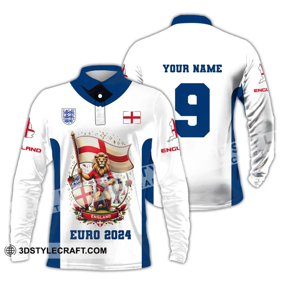 Unisex Shirt Custom Name And Number England Football Euro 2024 Polo Long Sleeve / S T-Shirt