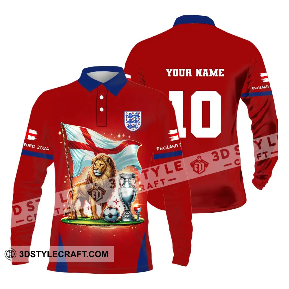 Unisex Shirt Custom Name And Number England Football Euro 2024 Polo Long Sleeve / S T-Shirt